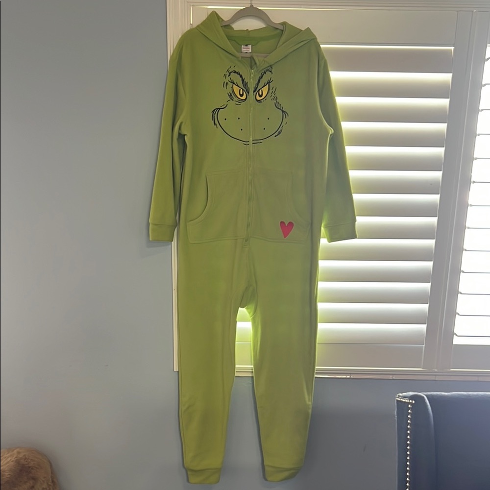 Hanna Anderson Holiday Grinch Adult One Piece with hood, NWOT